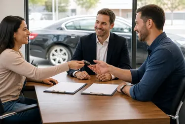Profissional auxiliando na transferência de veículo.
